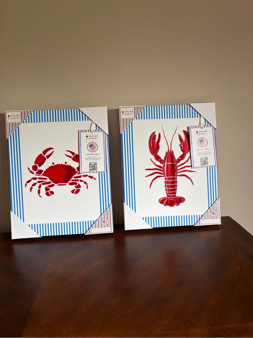 Red Lobster and Crab Coastal Canvas Wall Art Pair - Nautical Kitchen Decor